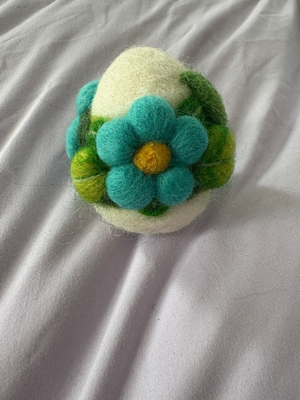 Needle Felted Wool Egg with Turquoise Flowers